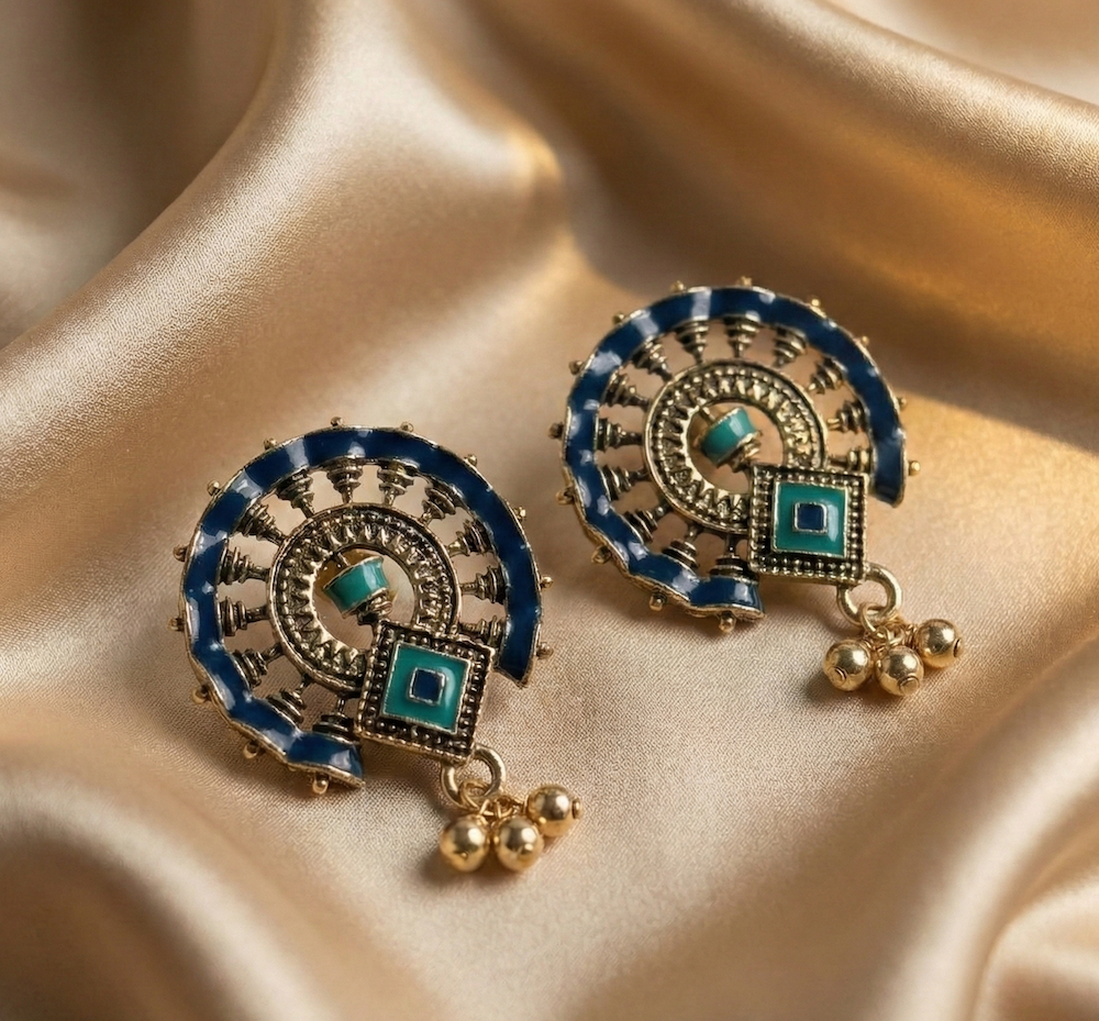 Antique Gold & Blue Drop Earrings