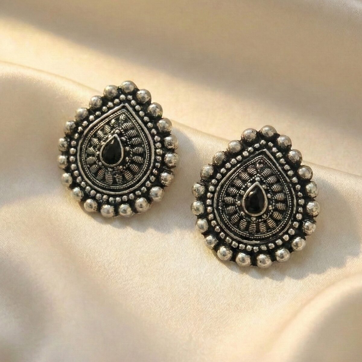 Oxidized Silver Teardrop Studs