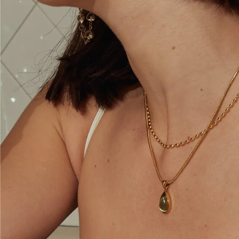 304-Stainless-Steel-Plated-With-18K-Real-Gold-Vacuum-Electroplating-In-Furnace-Water-Drop-Zircon-Pendant-Double-Layer-Chain-Necklace-1